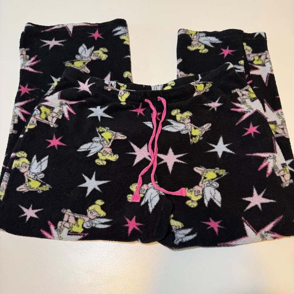 Vintage Y2K 2000s Disney Tinkerbell Stars Cozy Coquette Fleece Pajama Bottoms